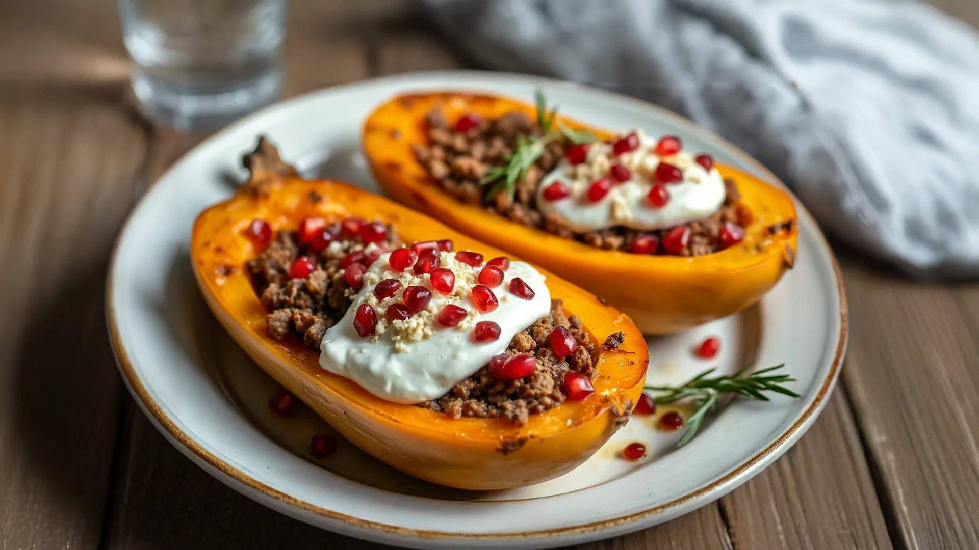 Butternutkürbis mit orientalischer Hackfleisch-Füllung