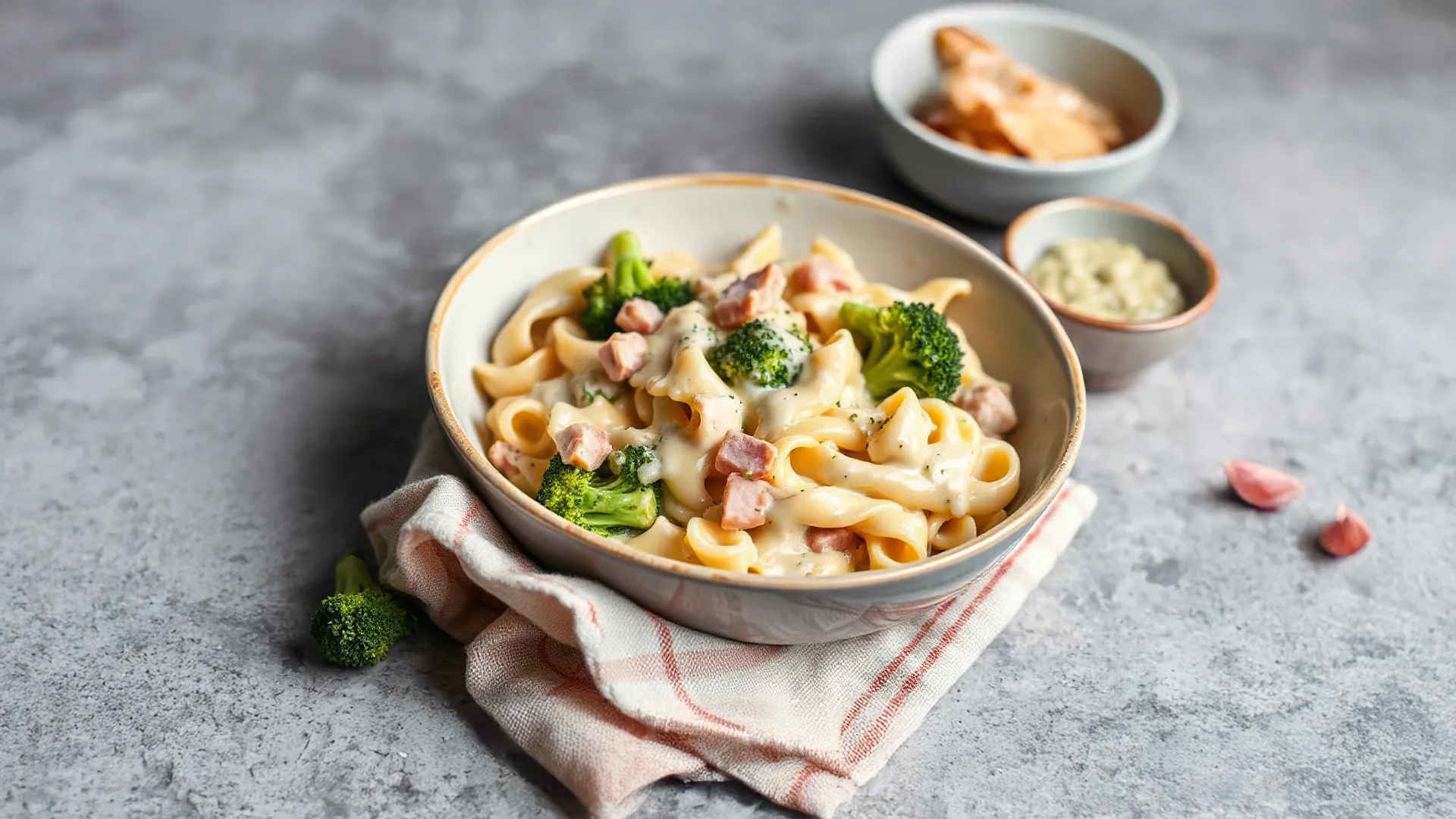 Cremiger Nudel-Brokkoli-Auflauf mit Schinken und Sahnesauce