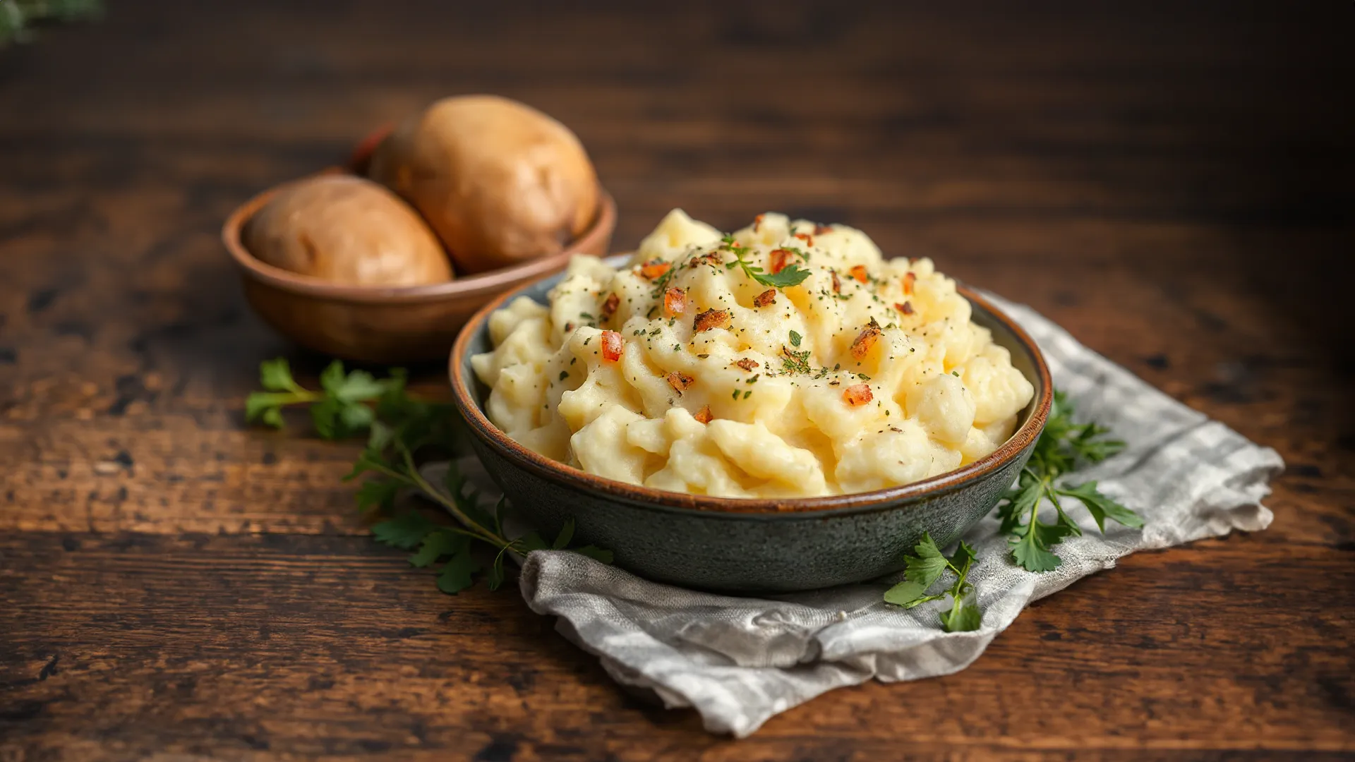 Feines Kartoffelpüree-Duett mit Schnittlauch und Crème Fraîche