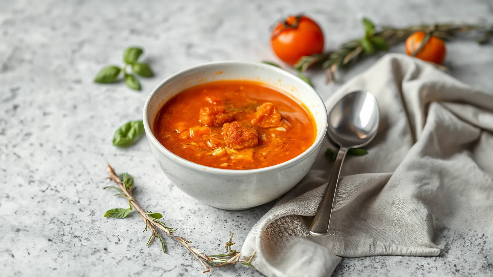 Fruchtige Tomatensuppe mit Basilikum und Rosmarin