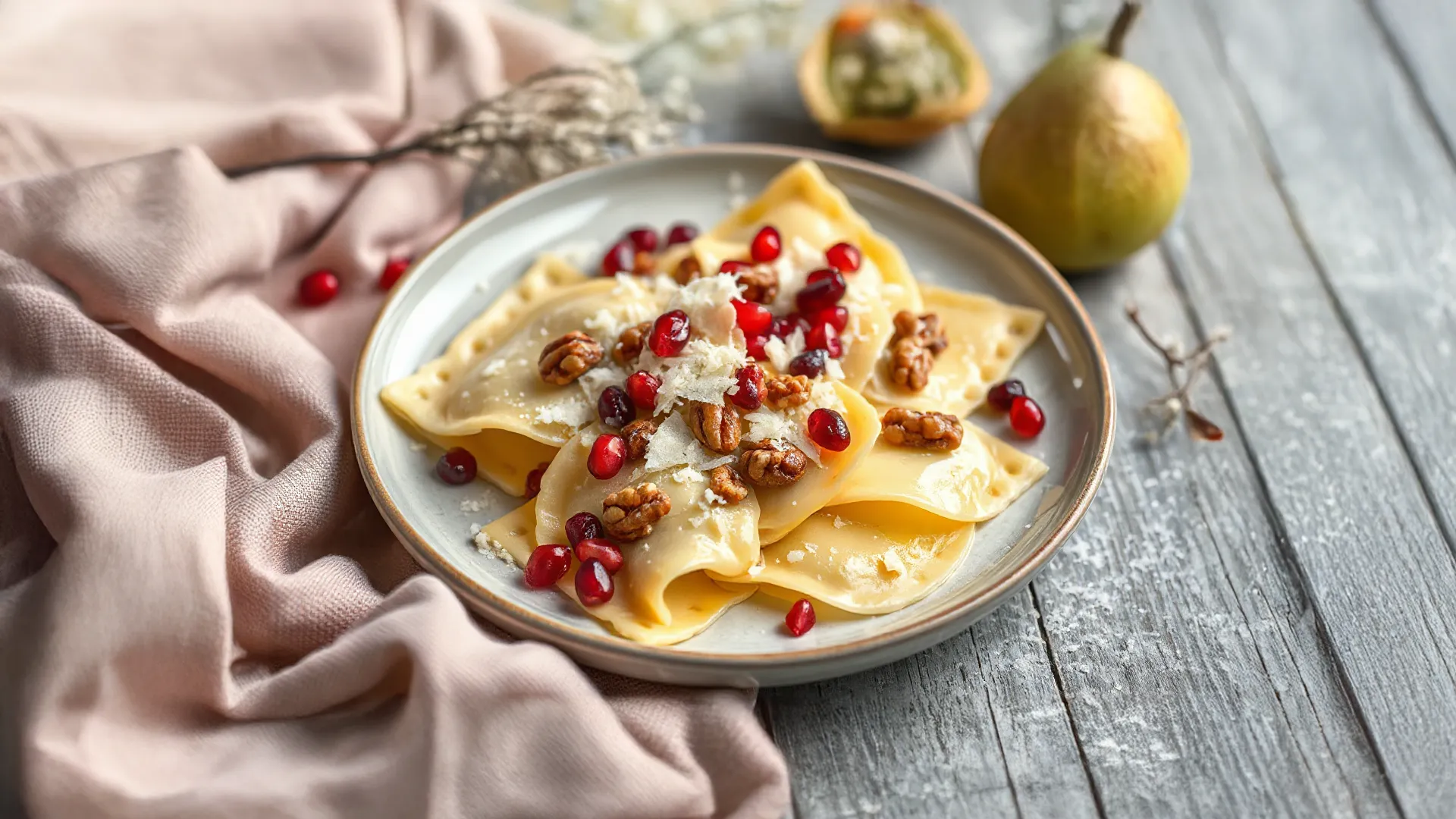 Herbstliche Ravioli mit Gorgonzola, Birne und Walnuss