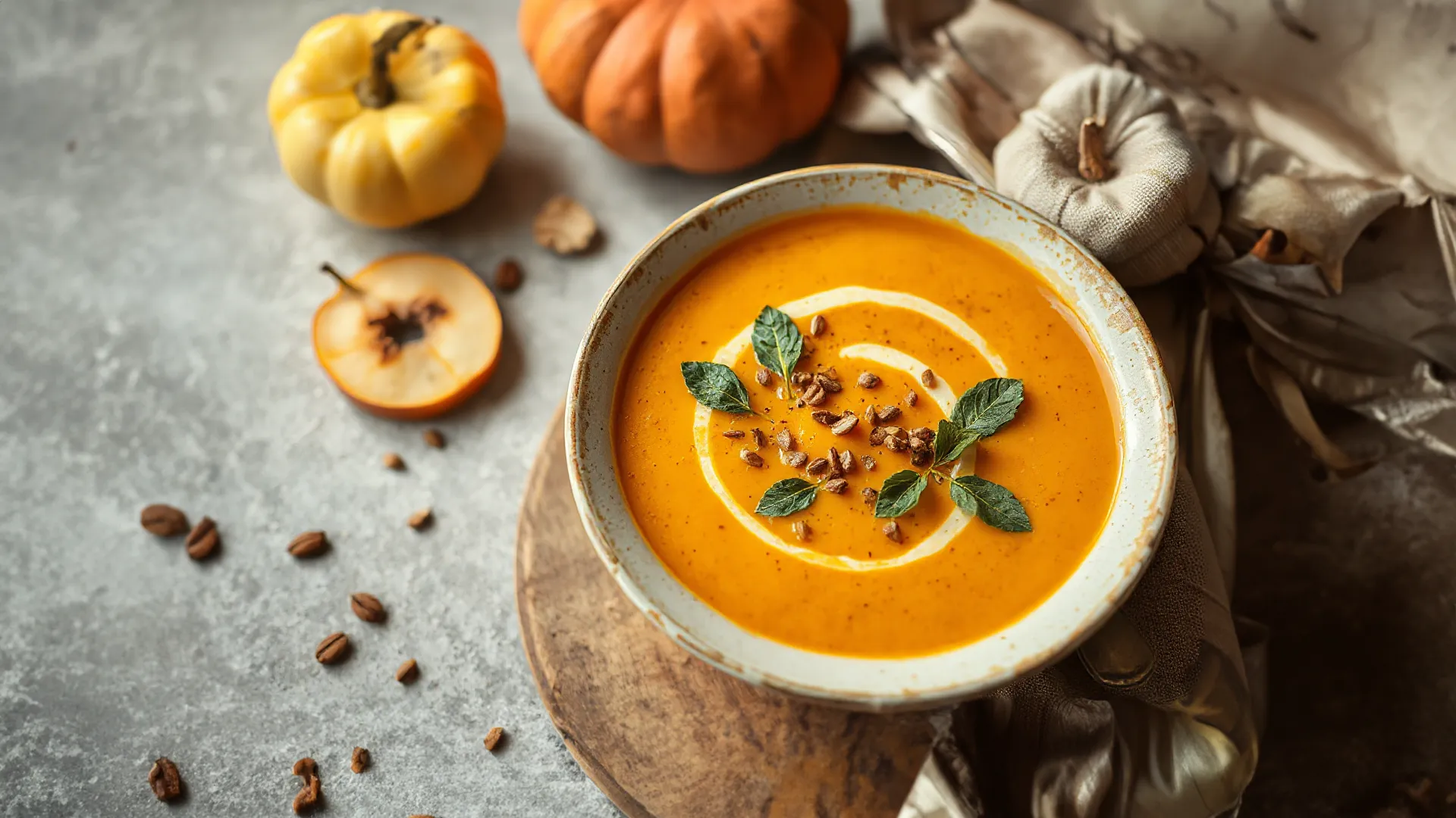 Samtige Kürbissuppe mit Apfel und Kürbiskernöl