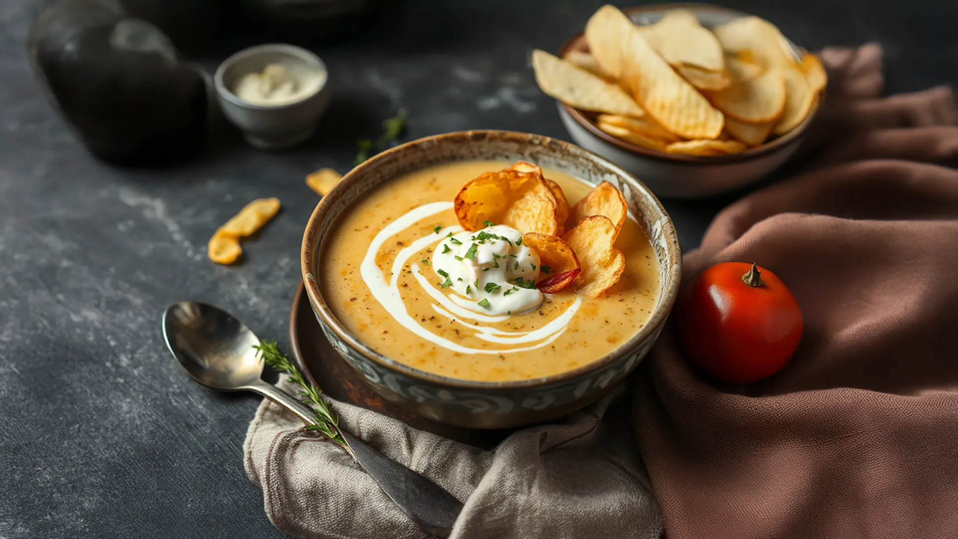 Wärmende Steckrübensuppe mit Knusperchips und Sahnehäubchen
